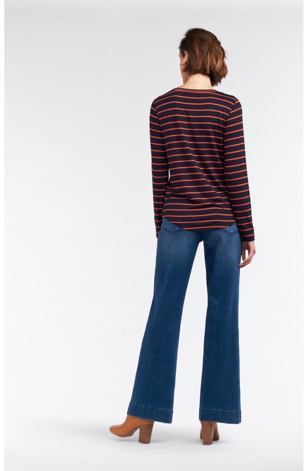 Navy & Orange Striped Top