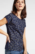 Navy Patterned Front Top