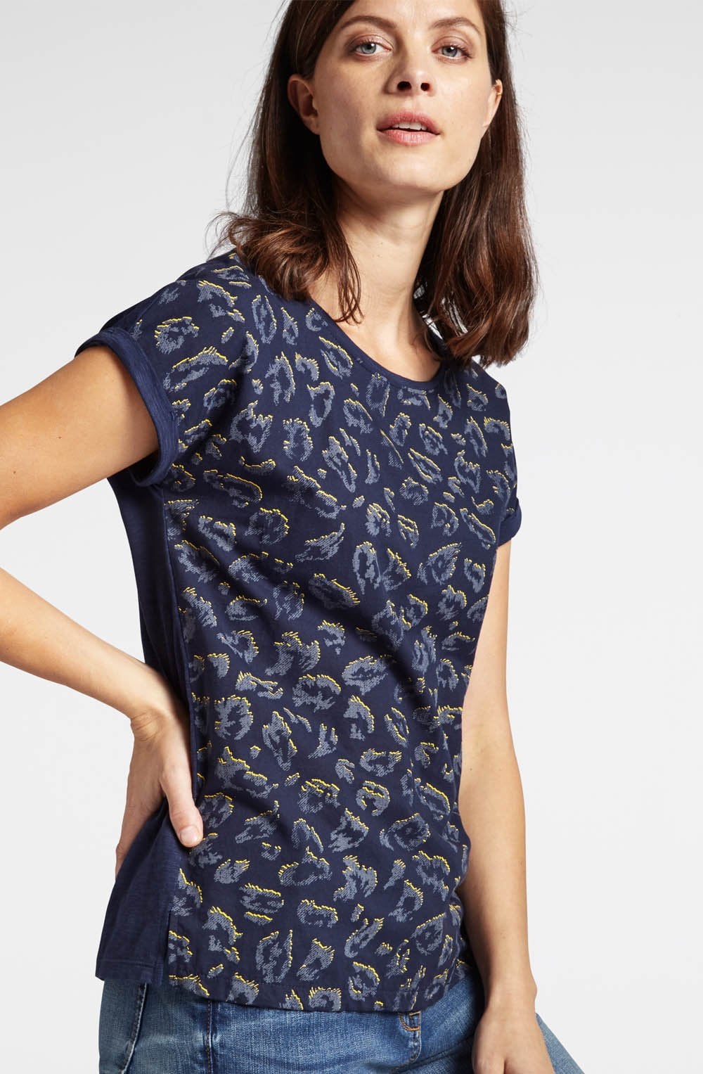 Navy Patterned Front Top