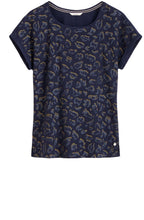 Navy Patterned Front Top