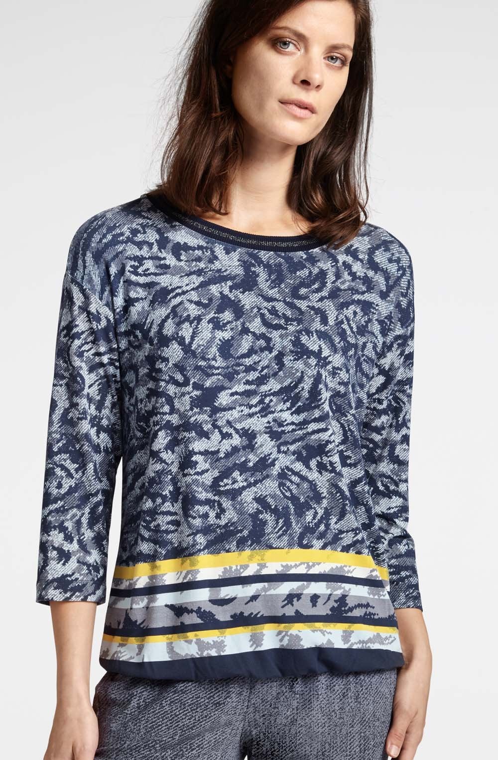 Navy Patterned Jersey Top