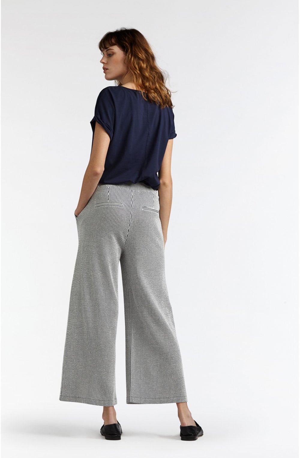 Navy Silky Front Top