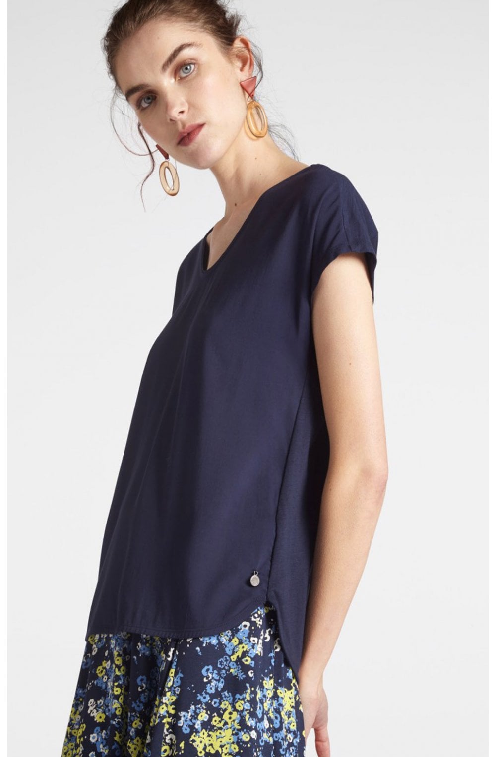 Navy Silky Front Top