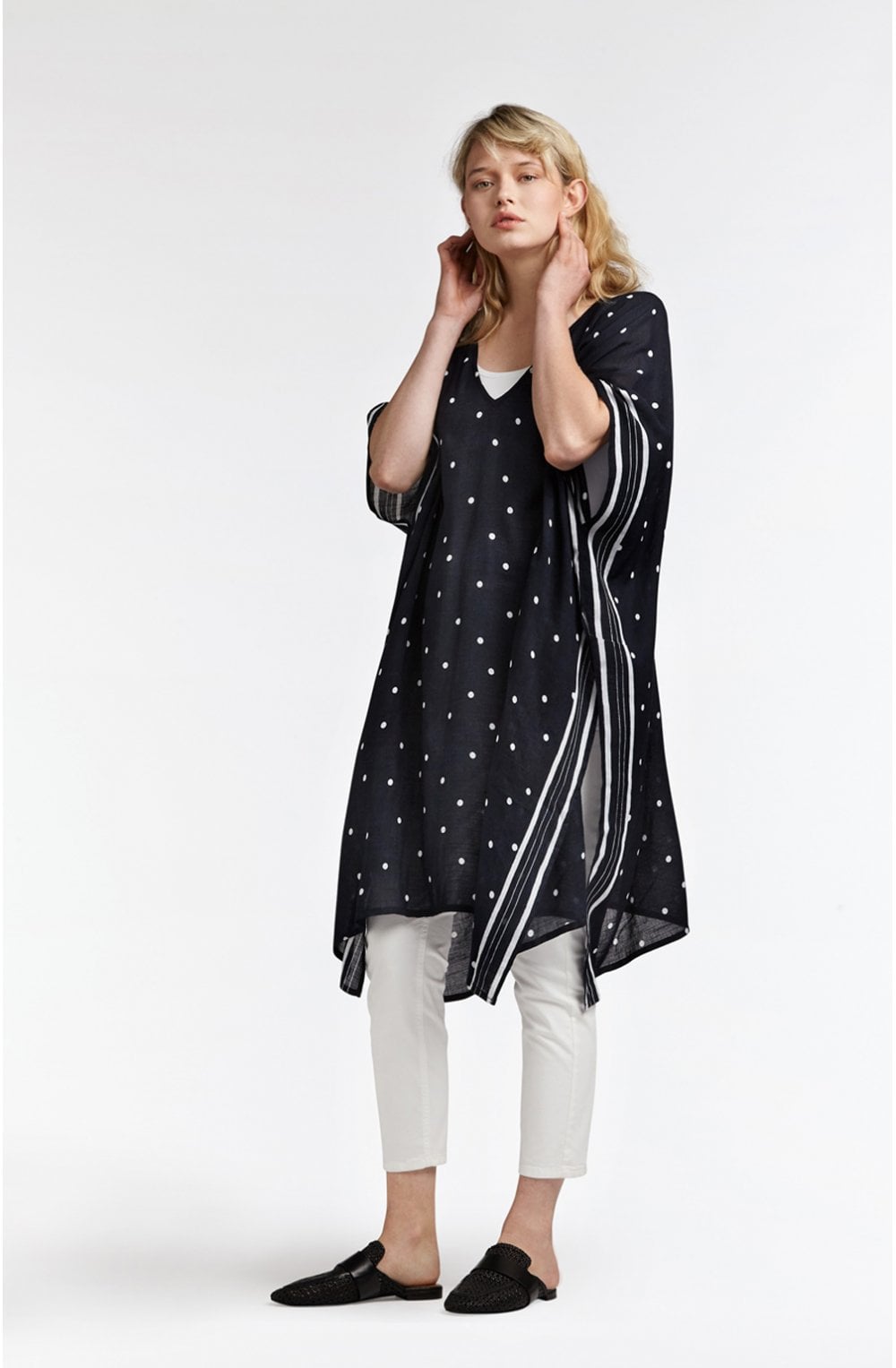 Navy & White Spot Print Poncho
