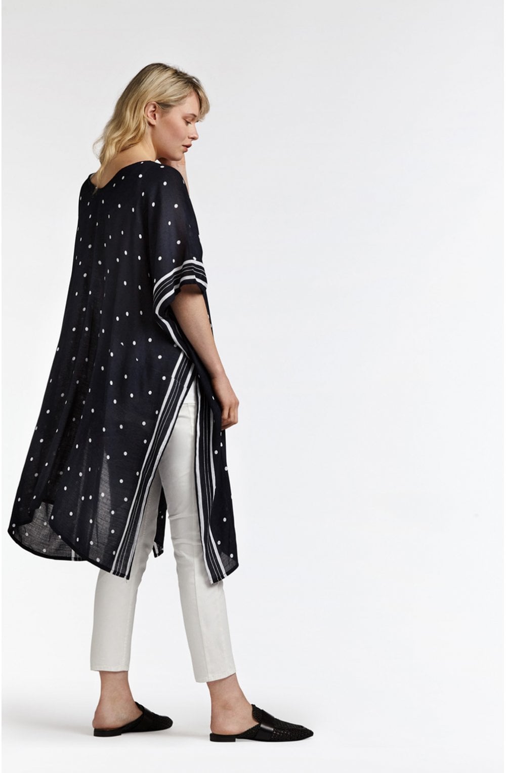 Navy & White Spot Print Poncho