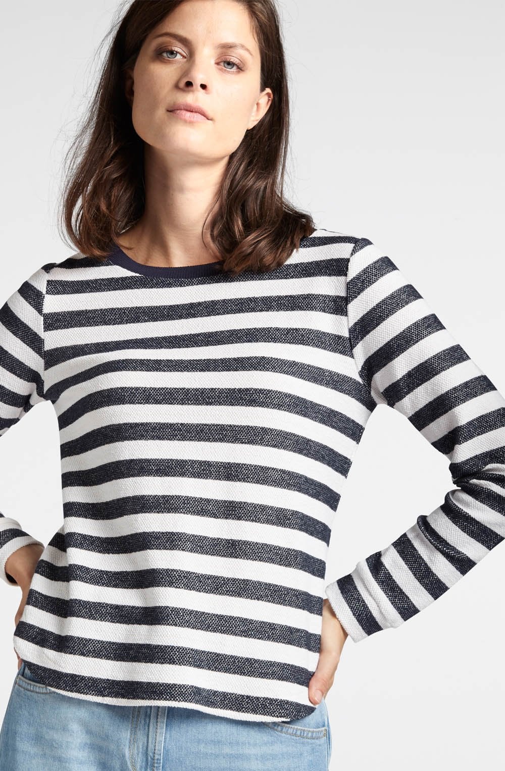 Navy & White Striped Sweatshirt