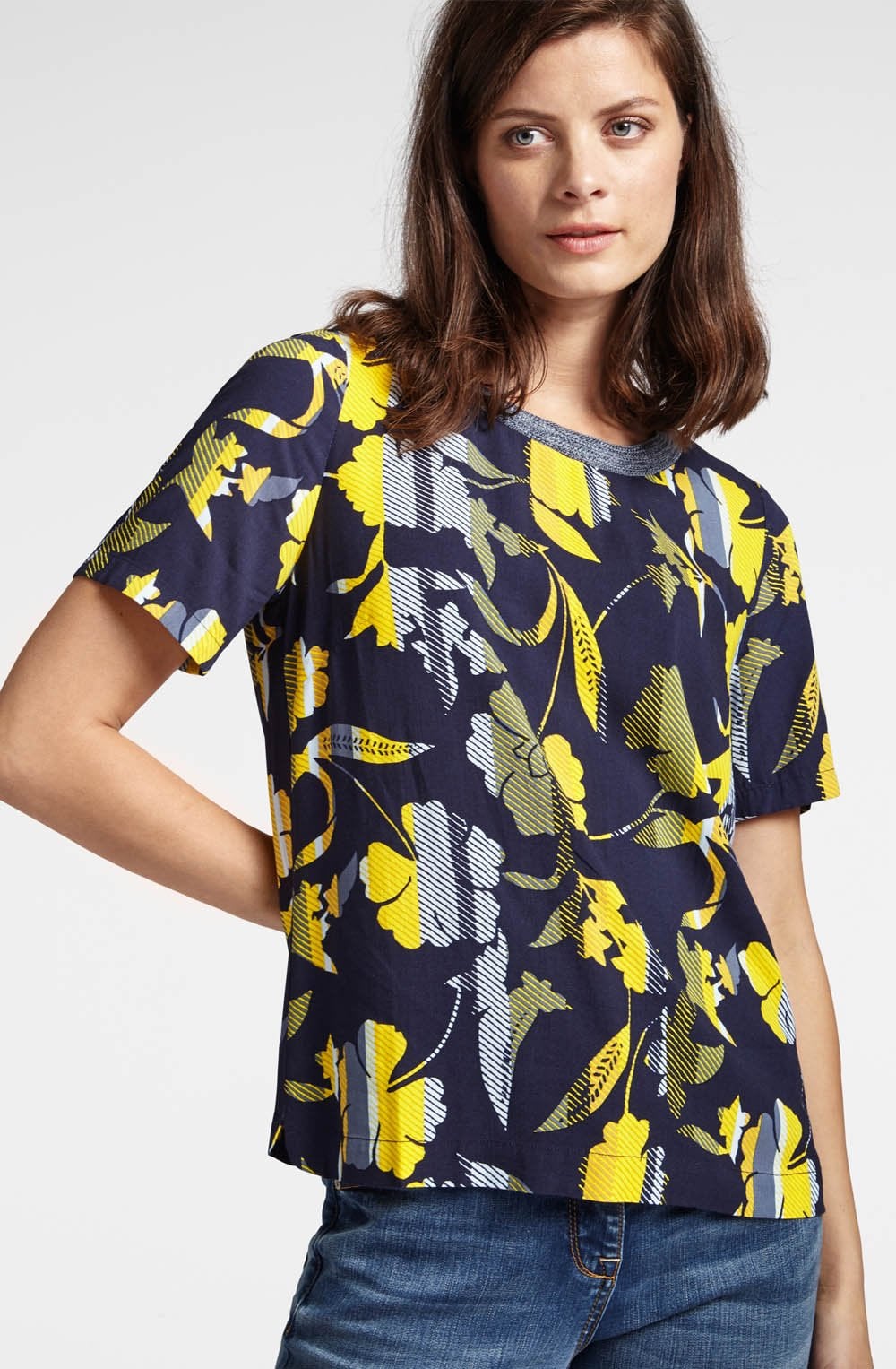 Navy & Yellow Floral Blouse