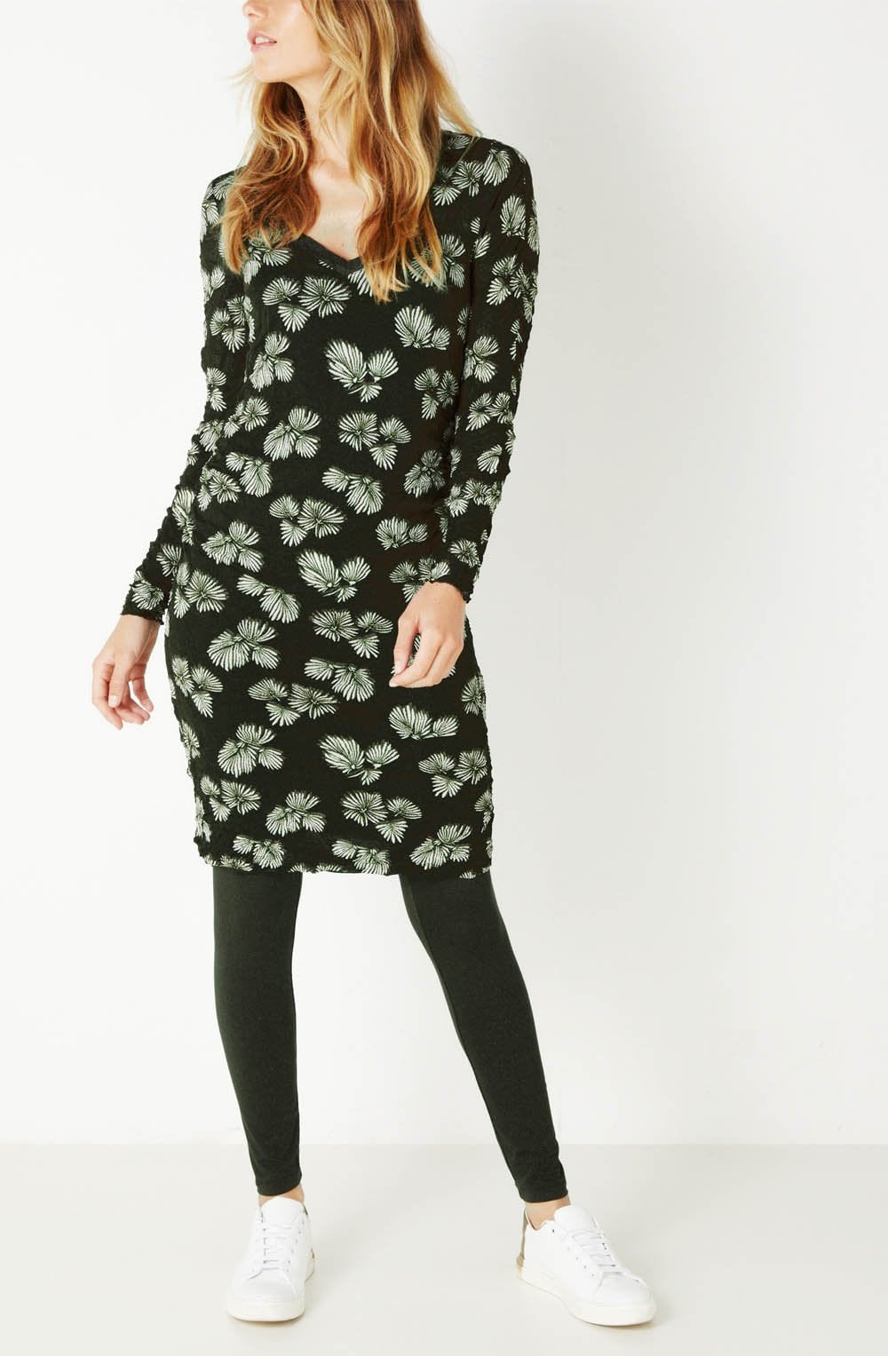 Olive Crushed Patterned Dress