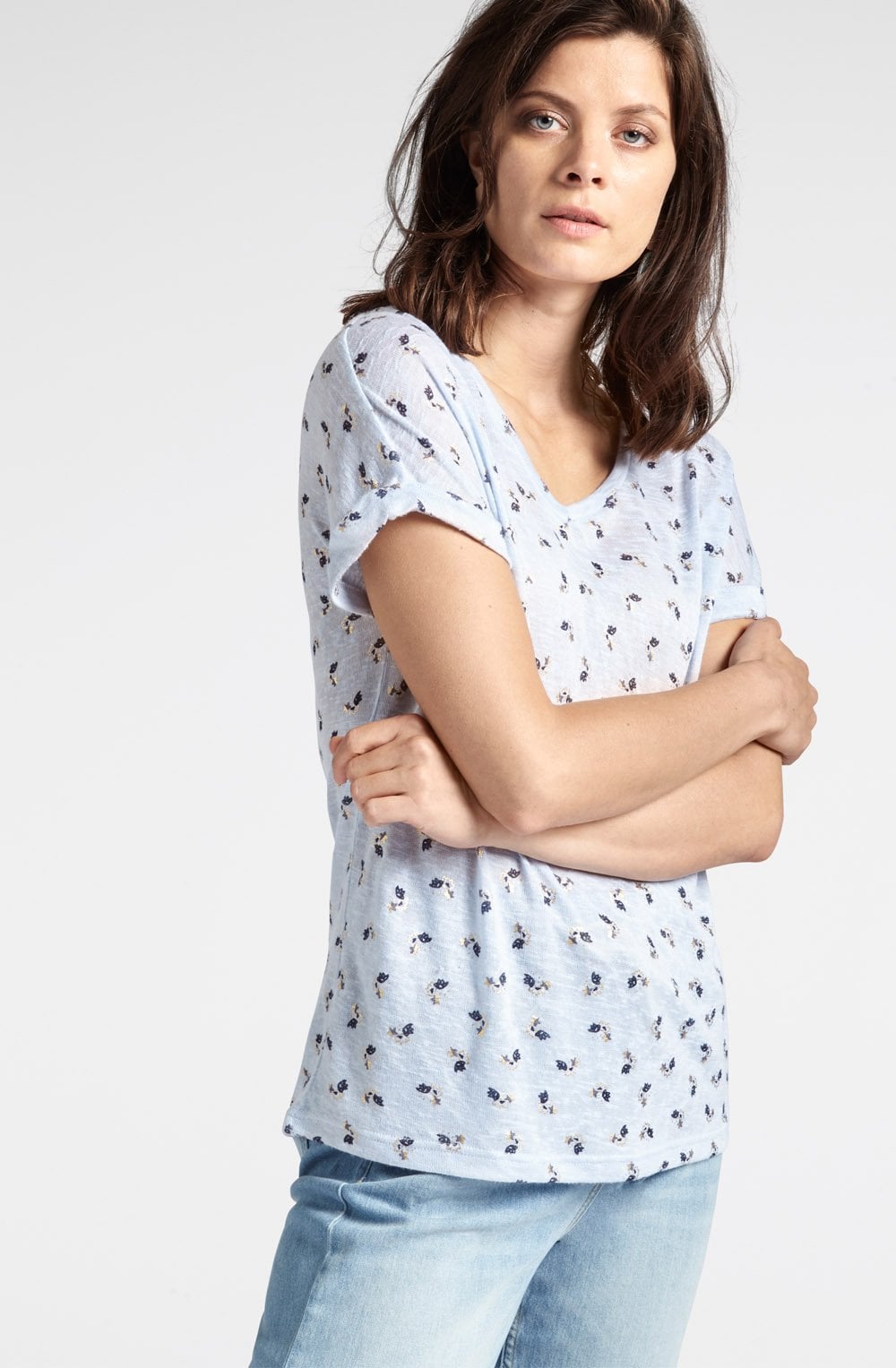 Pale Blue Floral Print T Shirt