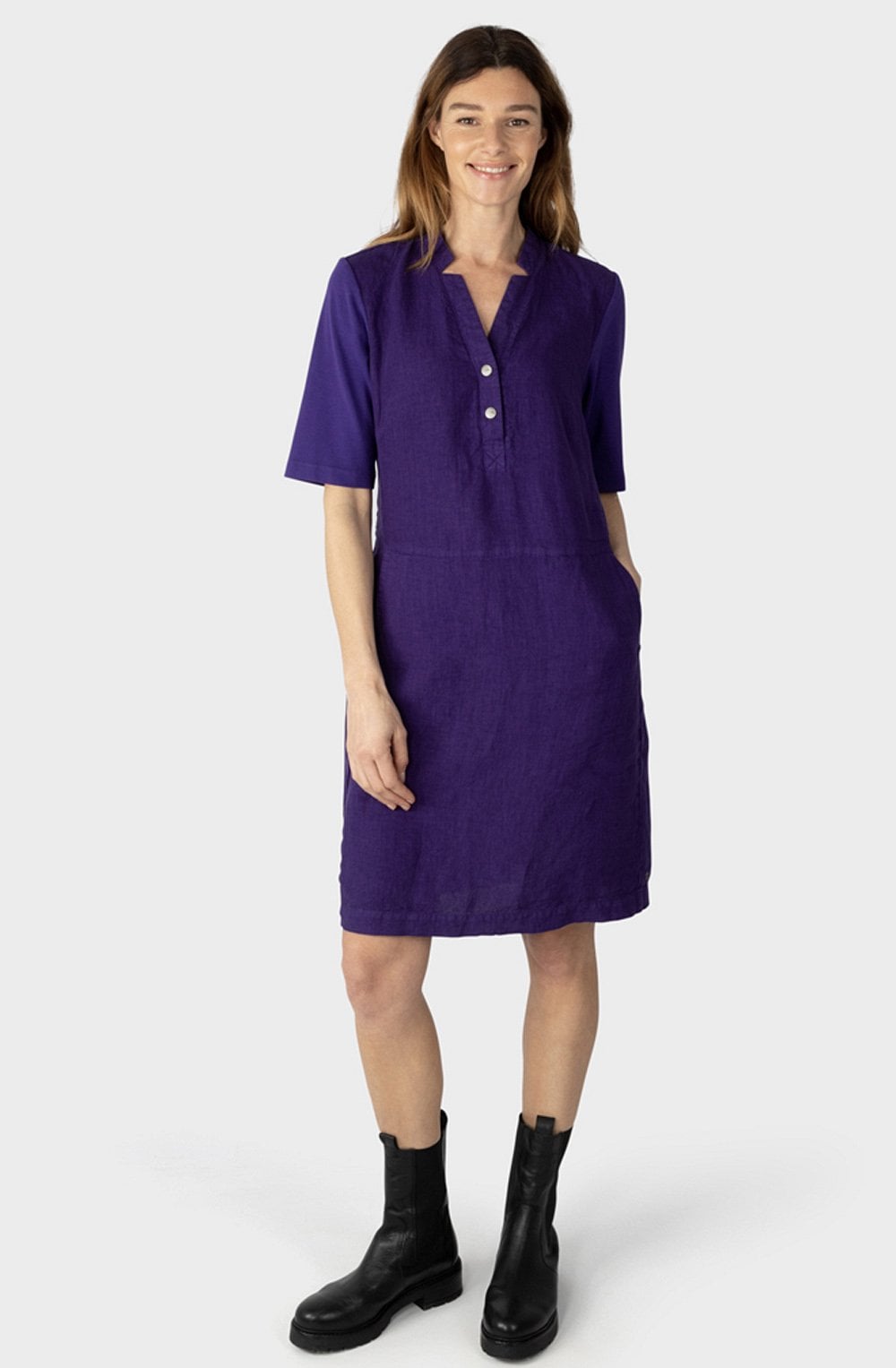 Parachute Purple Linen Dress With Buttons