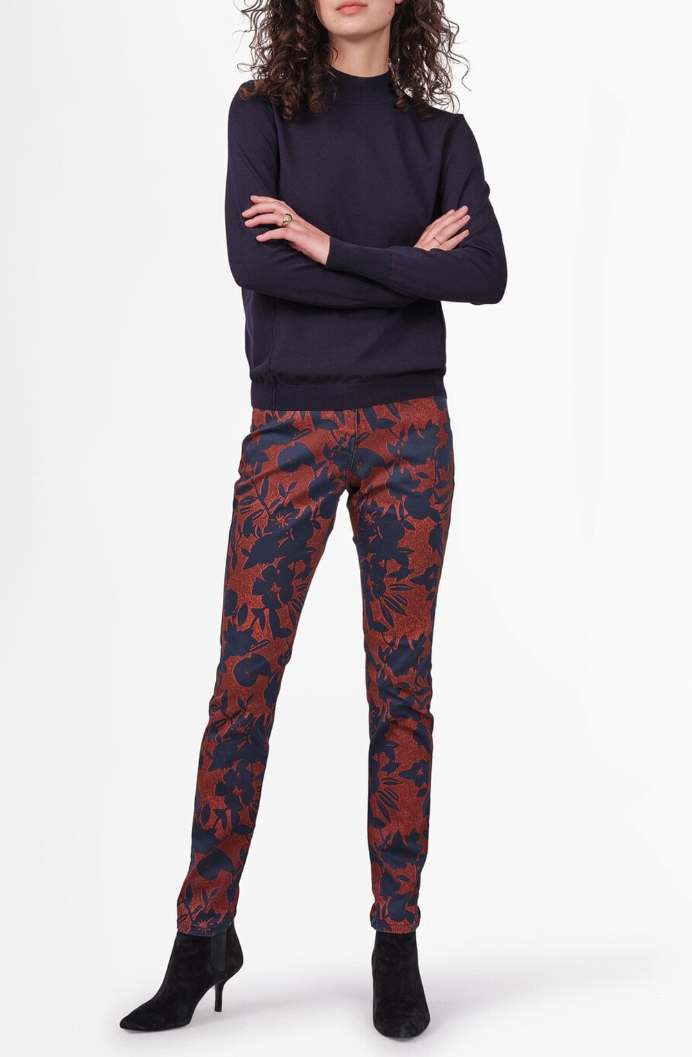 Red & Navy Floral Jeans
