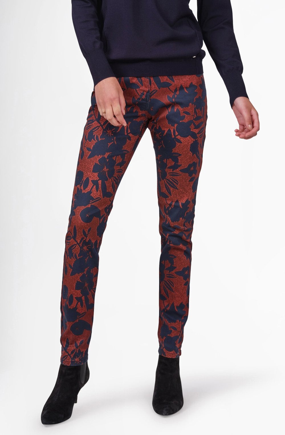 Red & Navy Floral Jeans