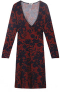 Red & Navy Floral Print Dress