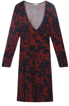 Red & Navy Floral Print Dress