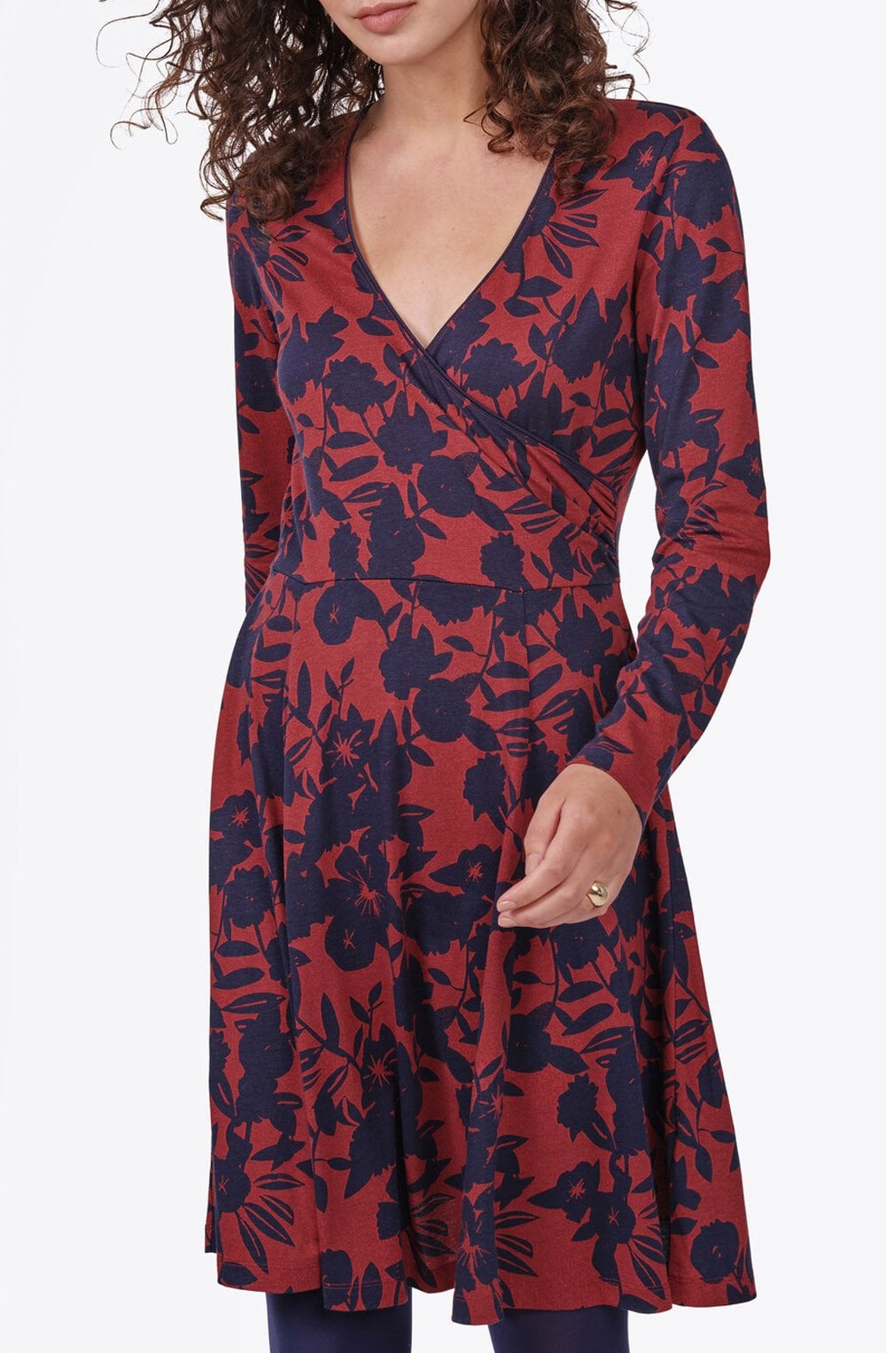 Red & Navy Floral Print Dress
