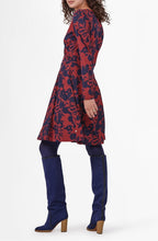 Red & Navy Floral Print Dress