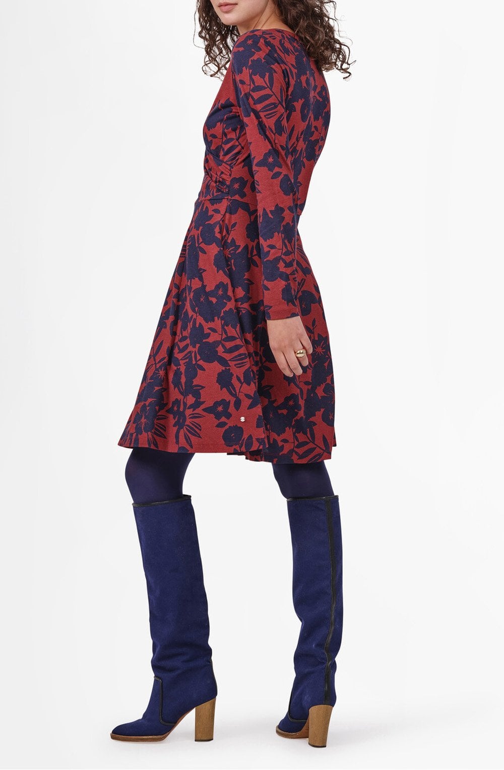 Red & Navy Floral Print Dress
