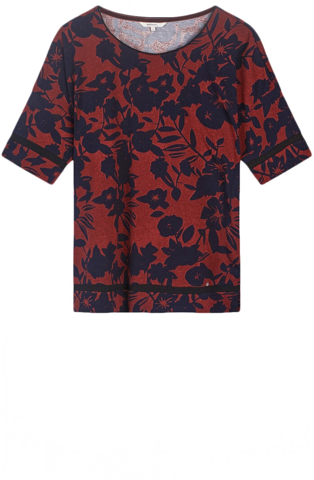 Red & Navy Floral Print T Shirt