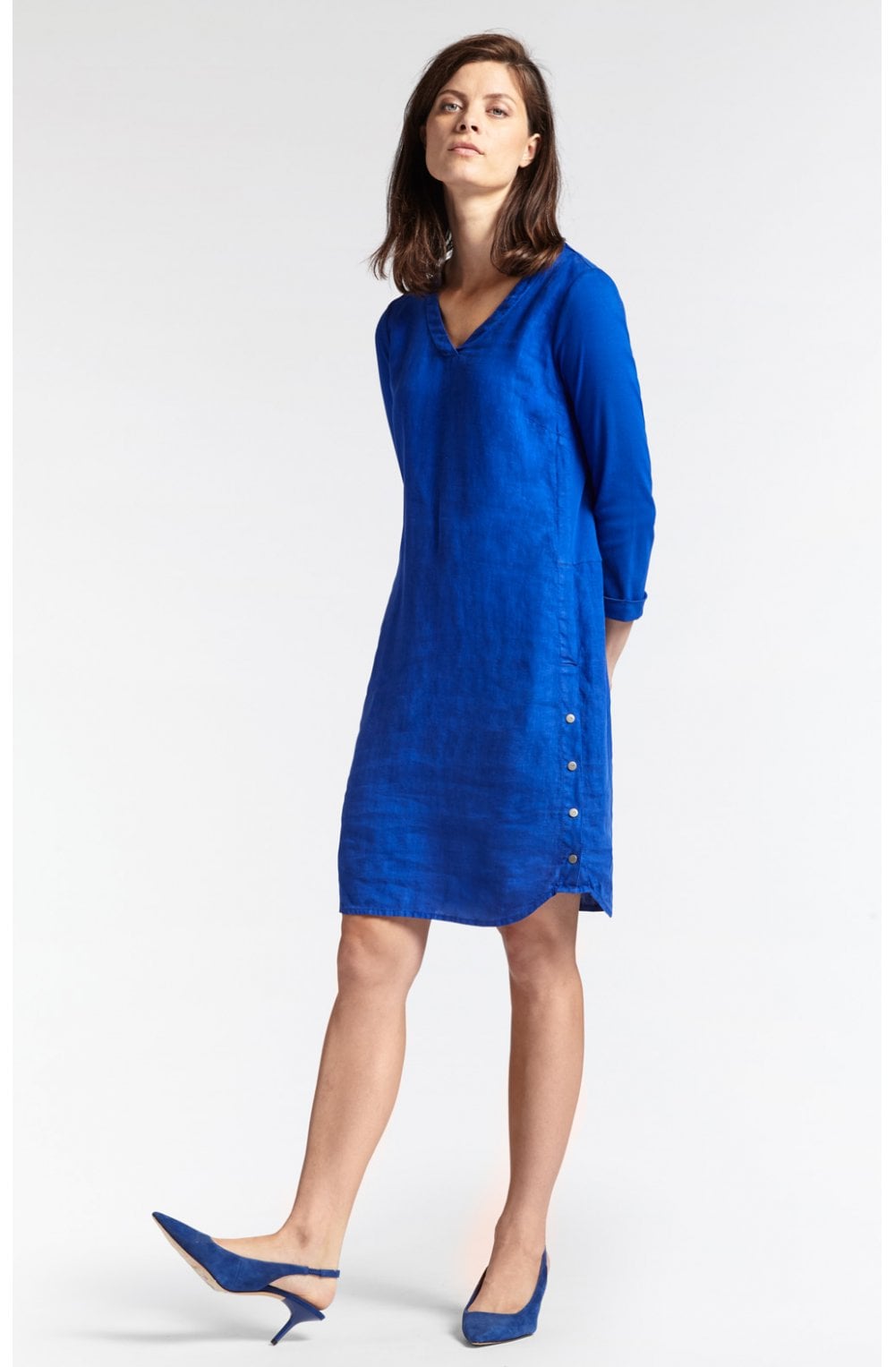 Vibrant Blue Linen Shift Dress