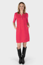 Viva Magenta Linen Dress With Buttons