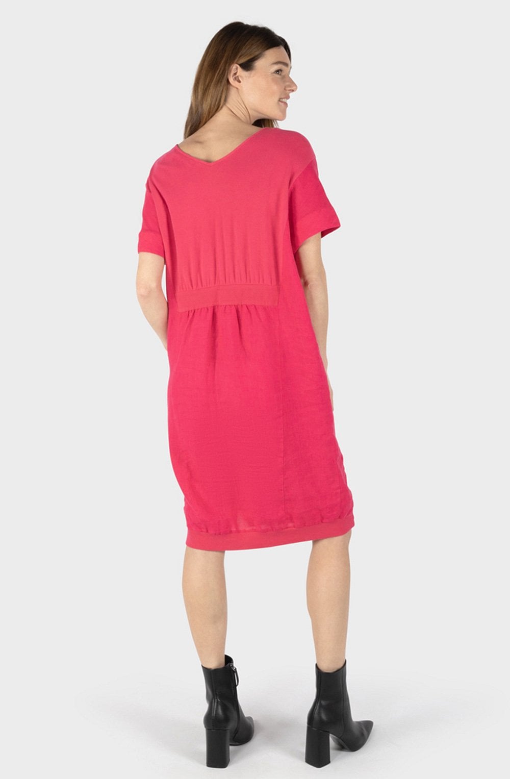 Viva Magenta V Neck Linen Dress