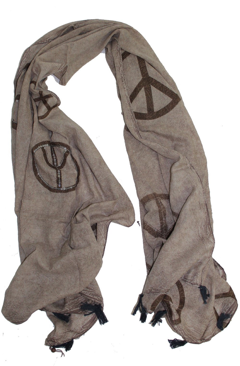 Scarf with peace symbol taupe