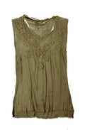 Sleeveless crinkle top Khaki green