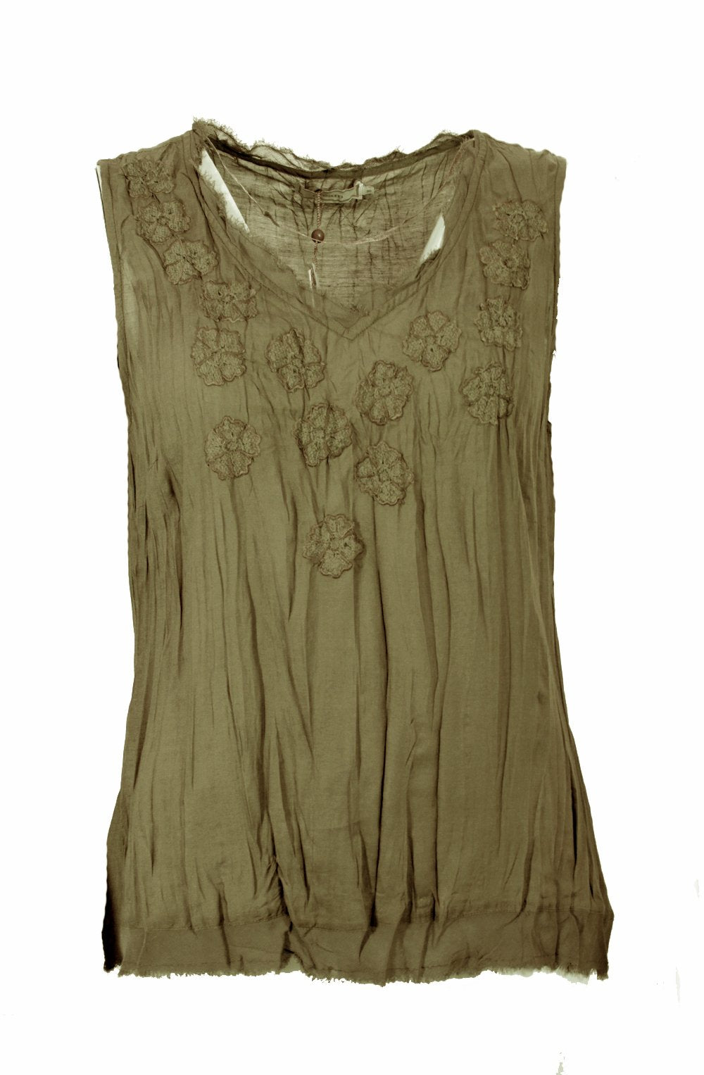 Sleeveless crinkle top Khaki green