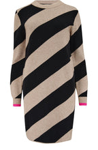 Beige and Black Diagonal Stripe Verity Knit Dress