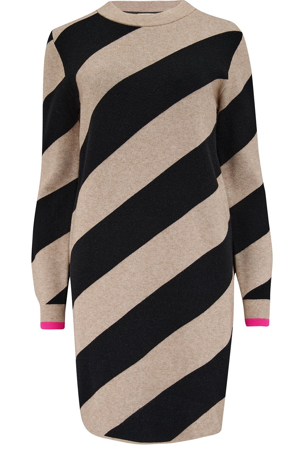 Beige and Black Diagonal Stripe Verity Knit Dress