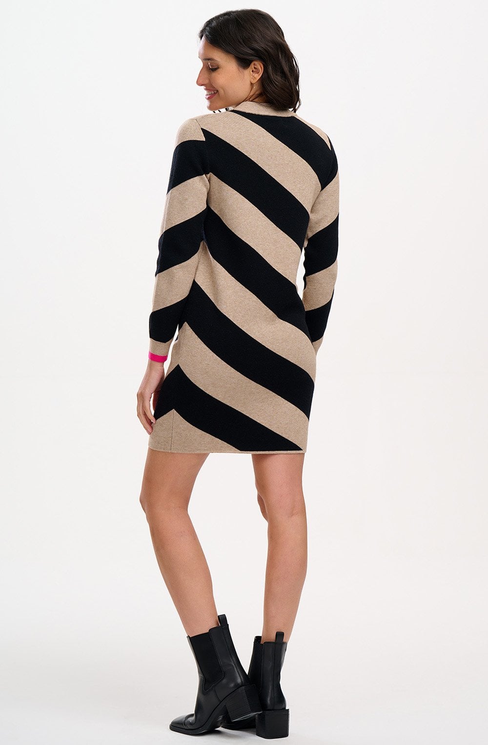 Beige and Black Diagonal Stripe Verity Knit Dress