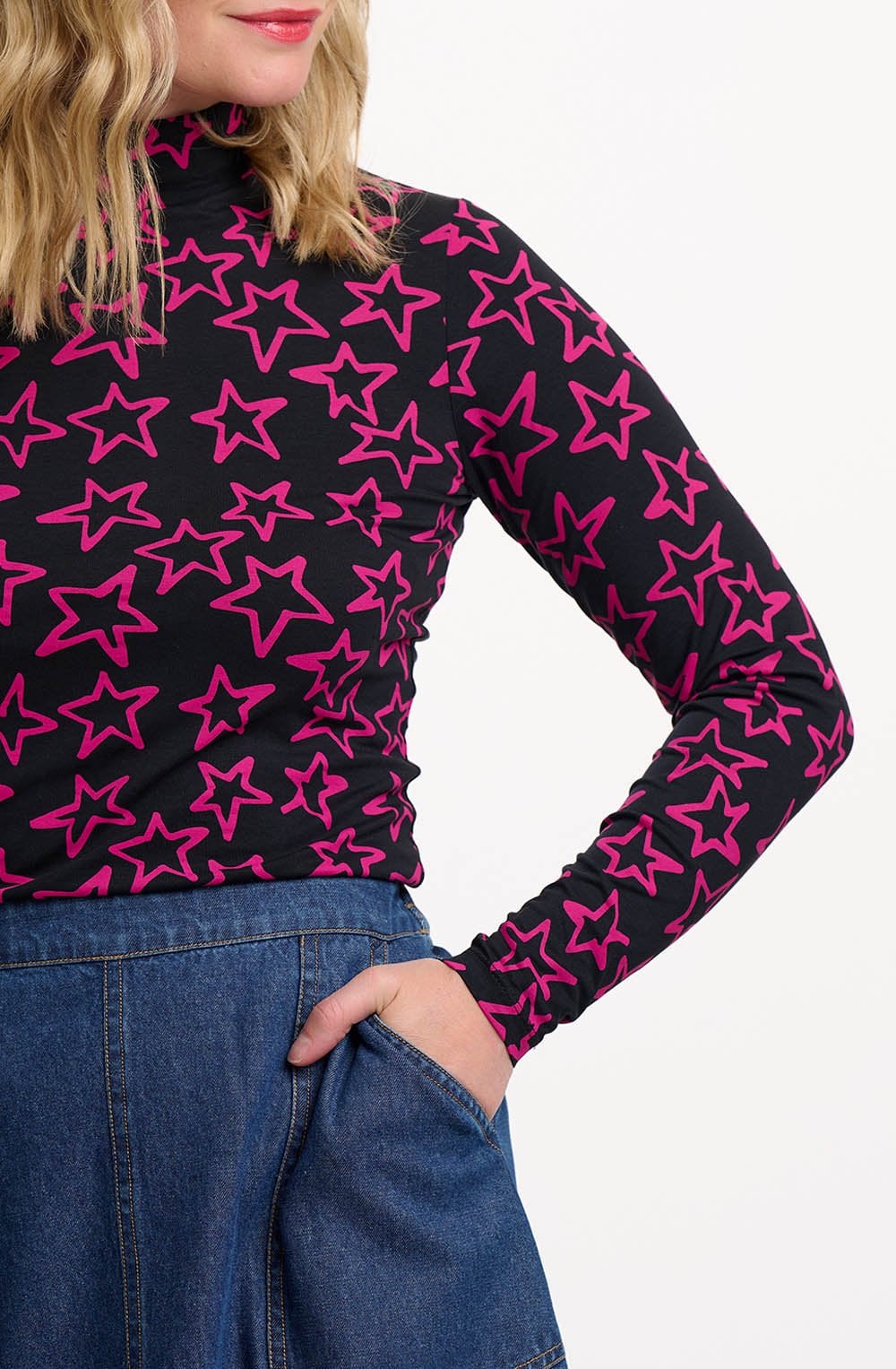 Black and Pink Doodle Star Annika Jersey Top