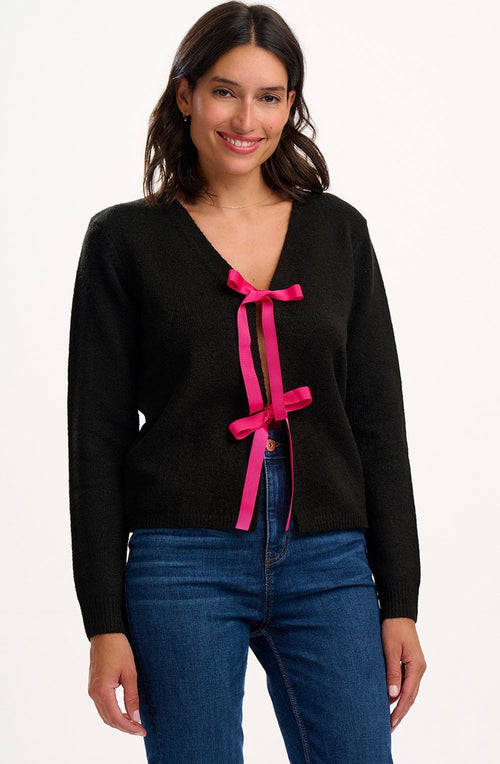 Black and Pink Philly Bow Cardigan
