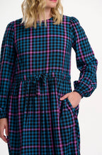 Black and Teal Twilight Gingham Yasmin Smock Dress