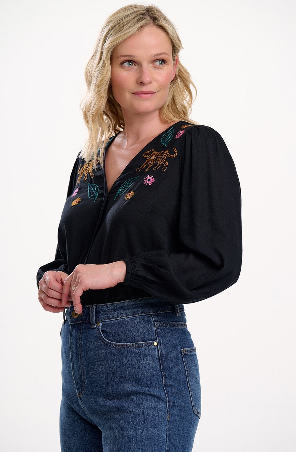 Black Tiger Embroidered Dawn Blouse