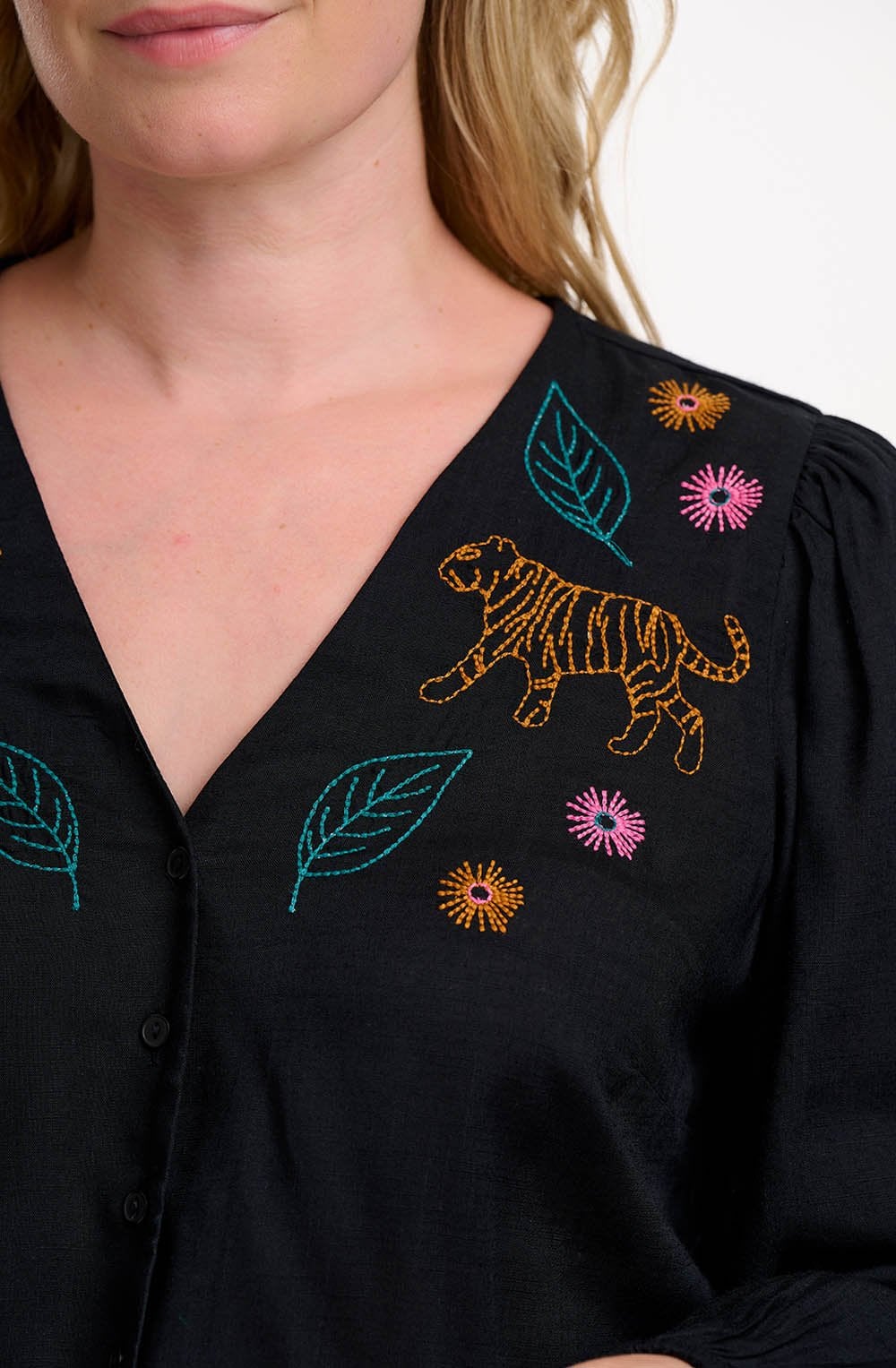 Black Tiger Embroidered Dawn Blouse