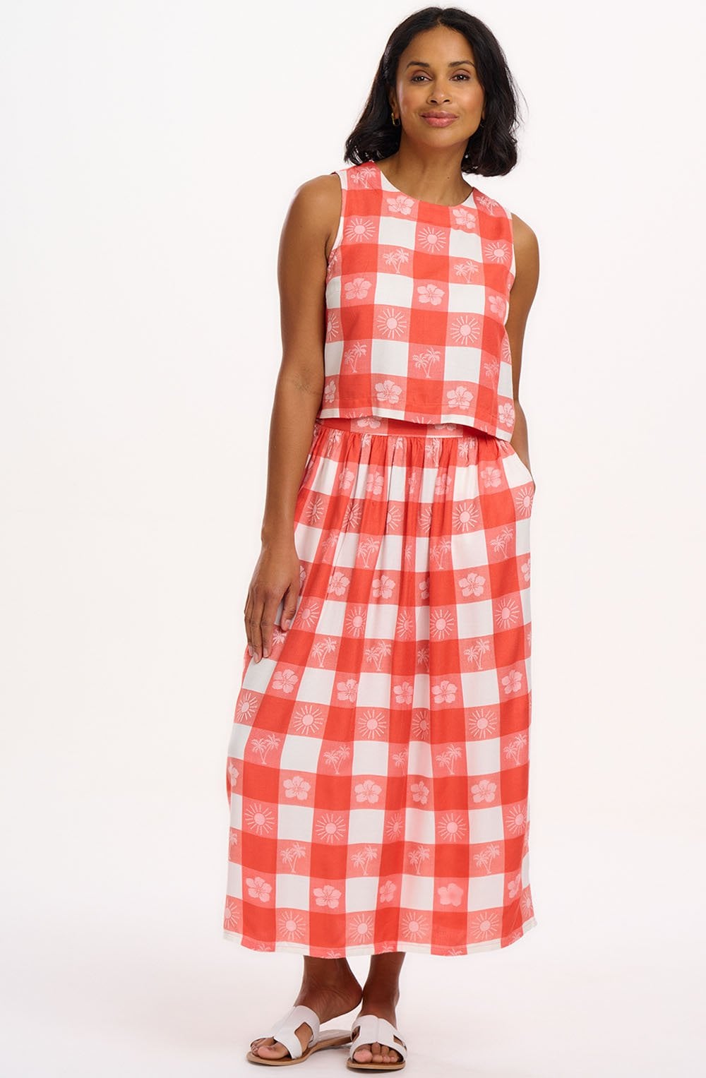 Bruna Tropical Gingham Sleeveless Top