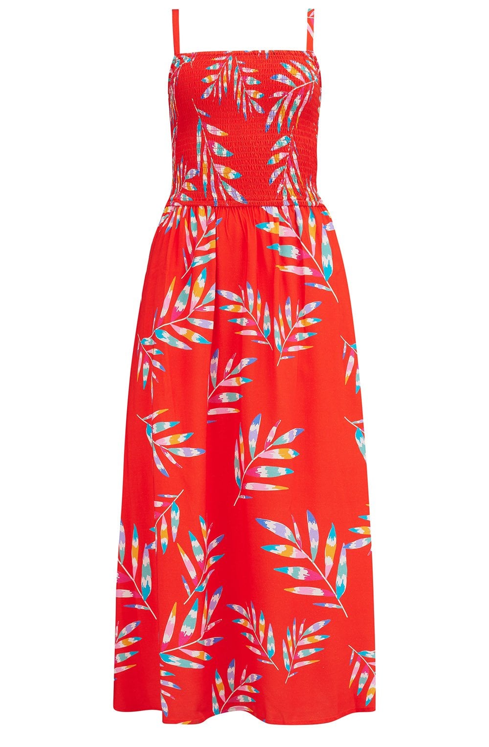 Christabel Red Rainbow Shirred Midi Dress