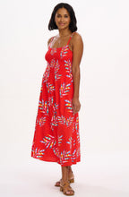 Christabel Red Rainbow Shirred Midi Dress