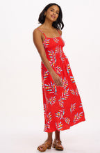 Christabel Red Rainbow Shirred Midi Dress