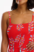 Christabel Red Rainbow Shirred Midi Dress