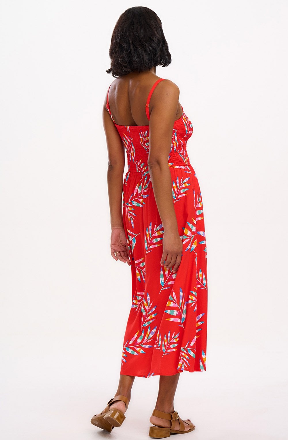 Christabel Red Rainbow Shirred Midi Dress