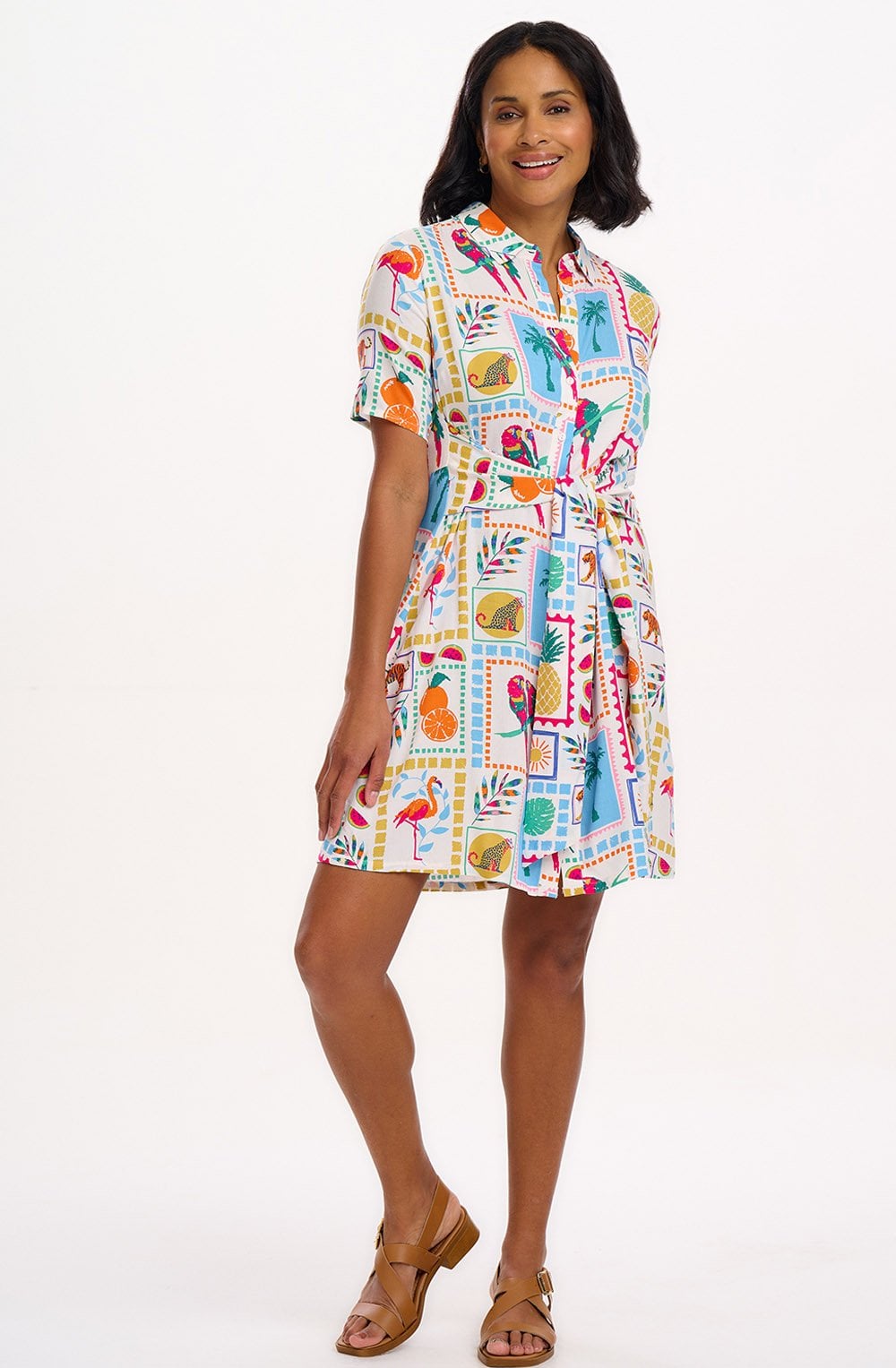 Dessie Jungle Tile Waisted Shirt Dress