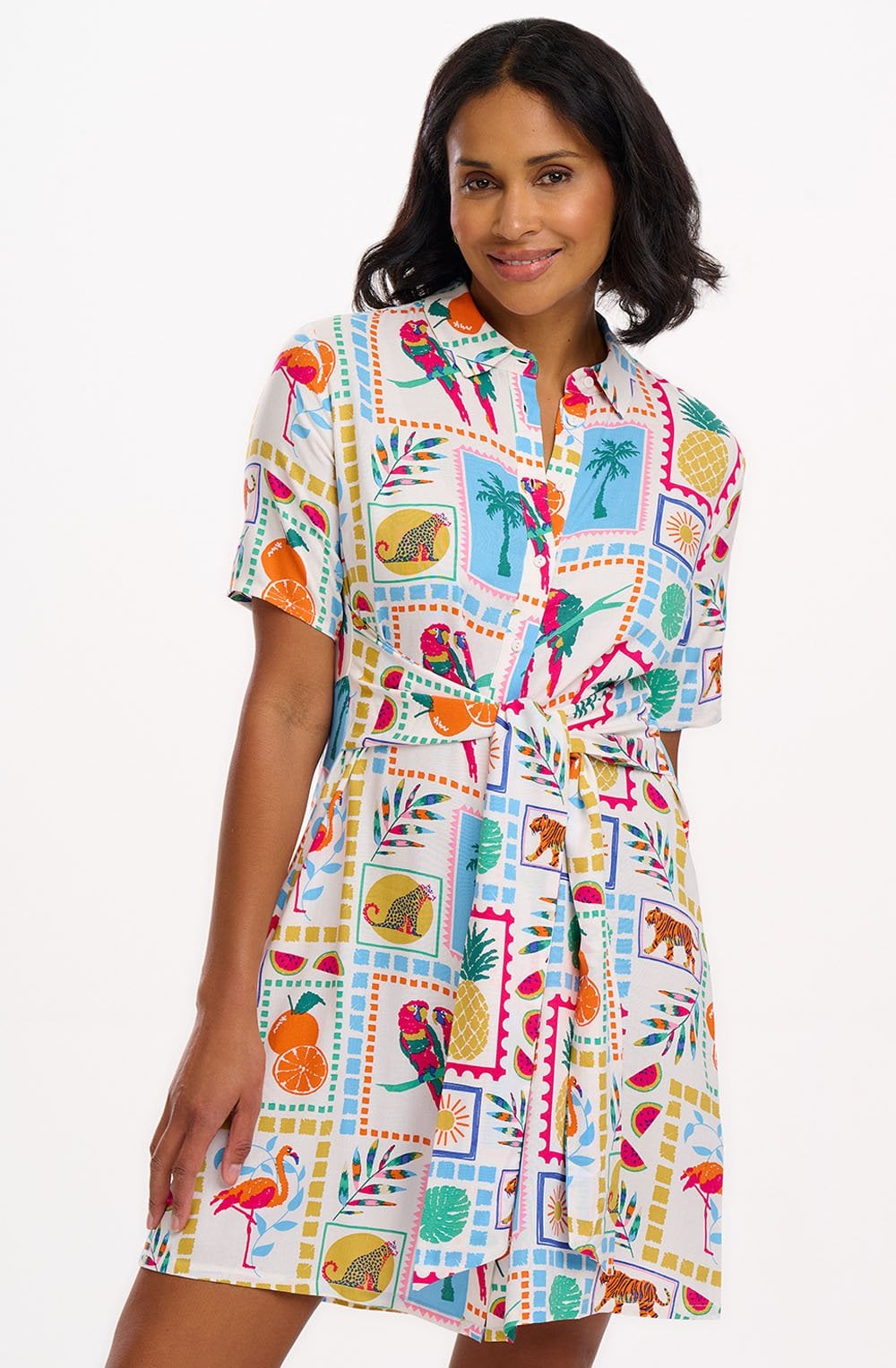 Dessie Jungle Tile Waisted Shirt Dress