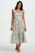 Estelle Ruffle Sleeve Fruit Checkerboard Sundress