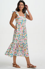 Estelle Ruffle Sleeve Fruit Checkerboard Sundress