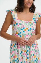 Estelle Ruffle Sleeve Fruit Checkerboard Sundress