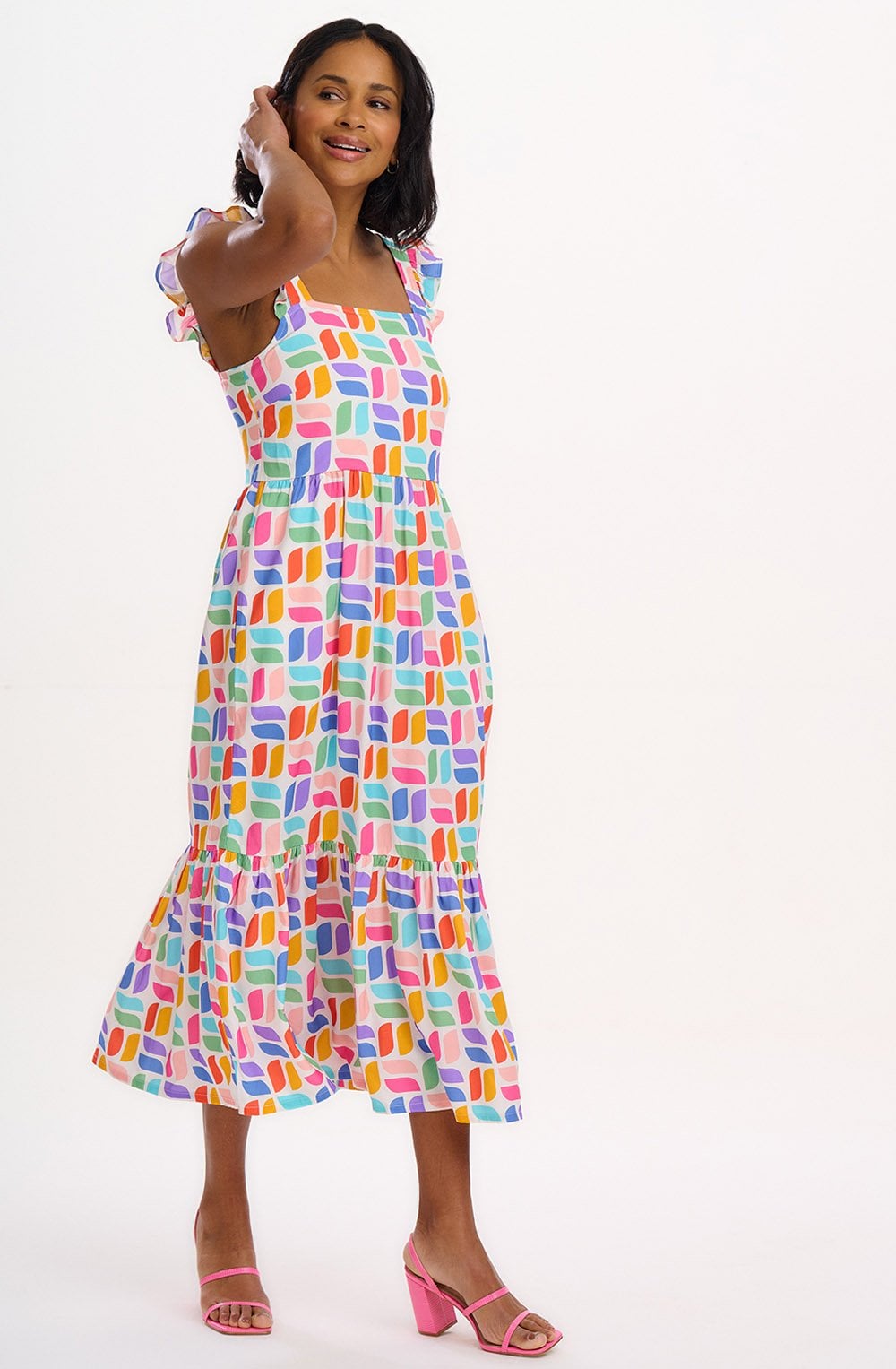 Estelle Ruffle Sleeve Geometric Sundress