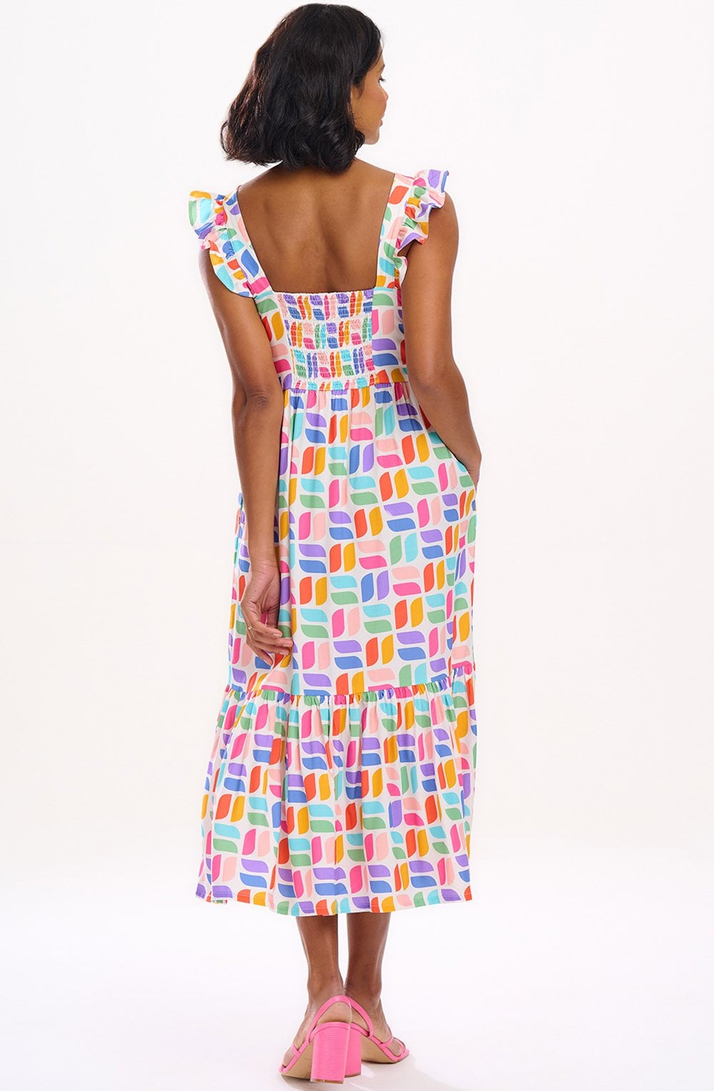 Estelle Ruffle Sleeve Geometric Sundress