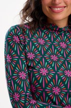 Green and Pink Flower Explosion Annika Jersey Top